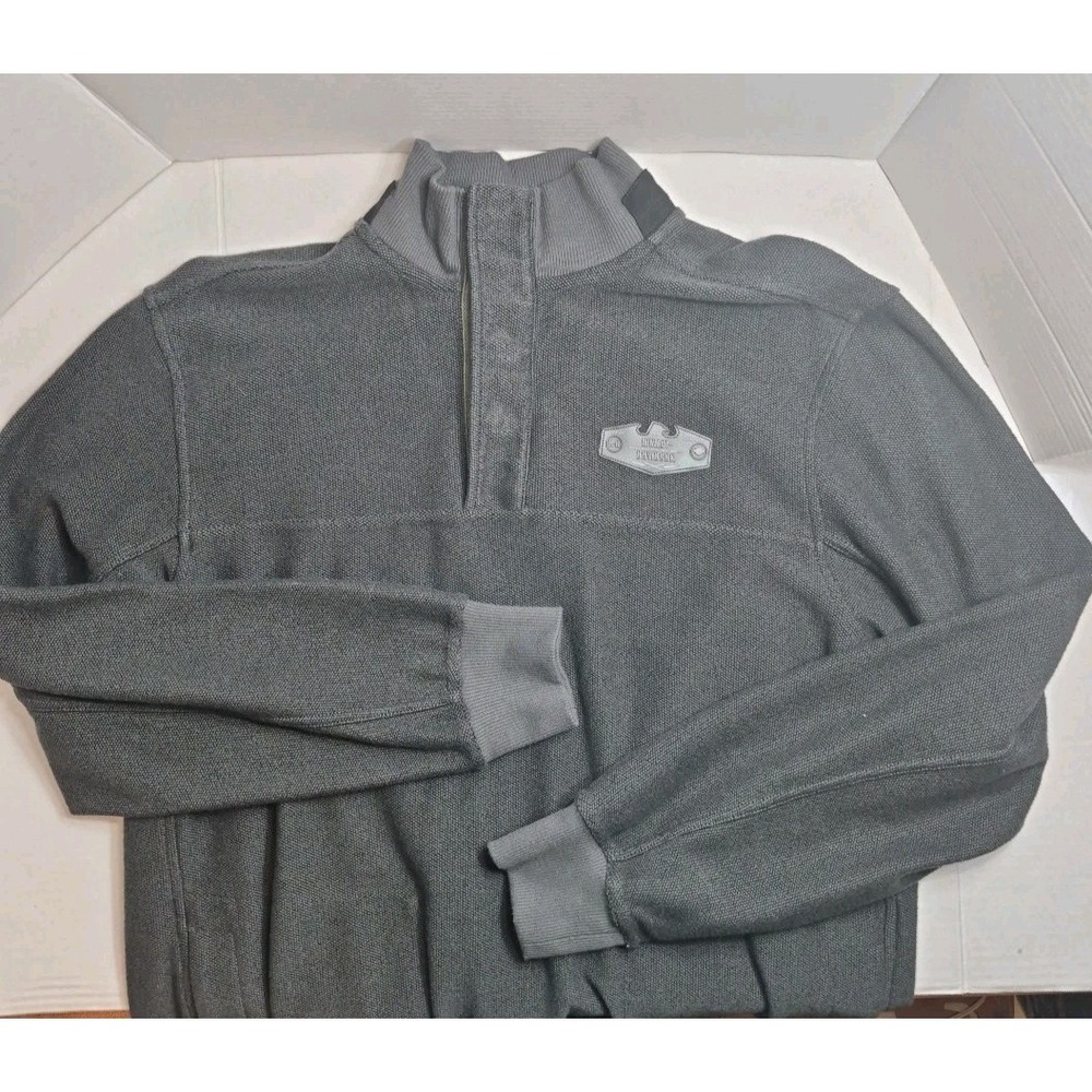 Harley-Davidson Men's Large Gray Mock Neck‎ Snap Button Pullover Sweater Pique